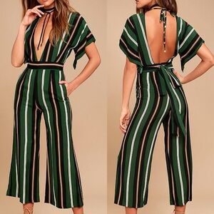 NWT Faithfull the Brand Cedric‎ Green Striped Midi Jumpsuit